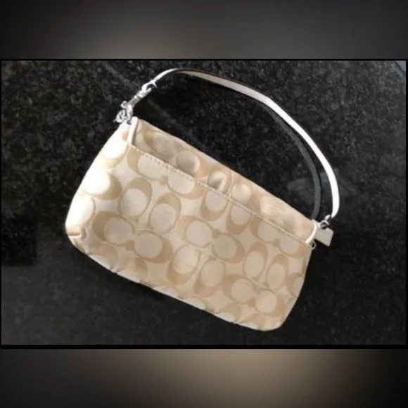 Coach Cream Tan Canvas Leather Trimmed Wristlet Wallet - Picture 8 of 9